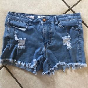 Distressed jean shorts